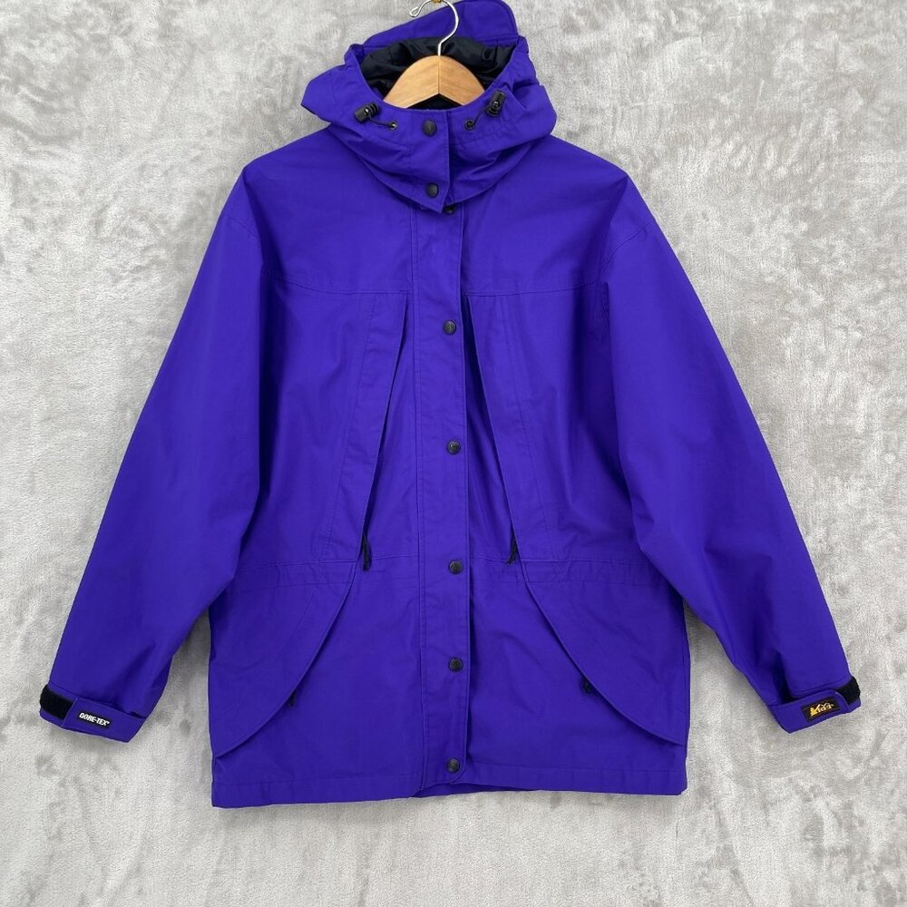 REI Vintage 90s Purple GoreTex Snowboard Ski Parka Coat Rollaway Hood